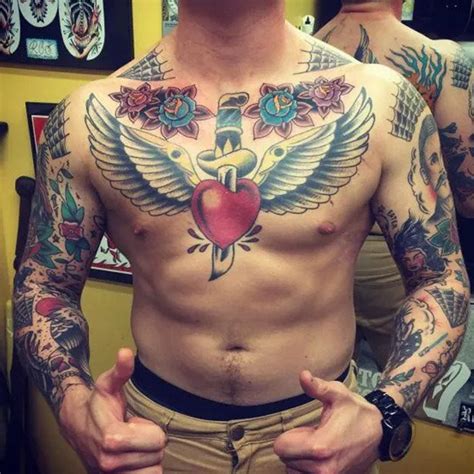 chest tattoo for men|american traditional chest tattoo.